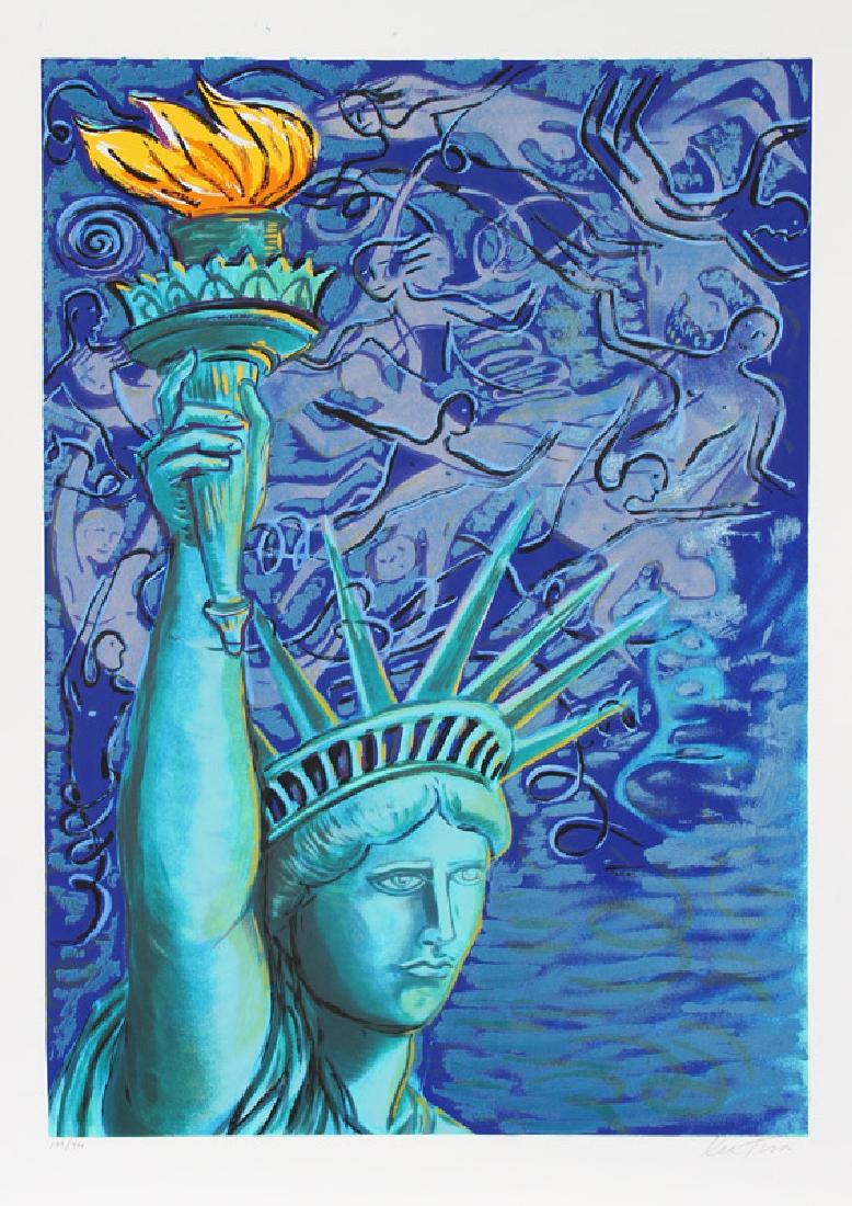 Kenneth Tisa, Liberty, Silkscreen: Artist: Kenneth Tisa Title: Liberty Year: 1986 Medium: Silkscreen, signed and numbered in pencil Edition: 400 Image Size: 33.5 x 24 inches Size: 41.5 in. x 29.5 in. (105.41 cm x 74.93 cm)