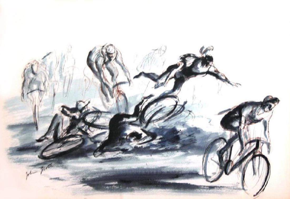 John August Groth, Bicycle Crash, Watercolor Painting: Artist: John August Groth, American (1908 - 1988) Title: Bicycle Crash Year: circa 1970 Medium: Watercolor on Paper, signed Size: 23 in. x 31 in. (58.42 cm x 78.74 cm)