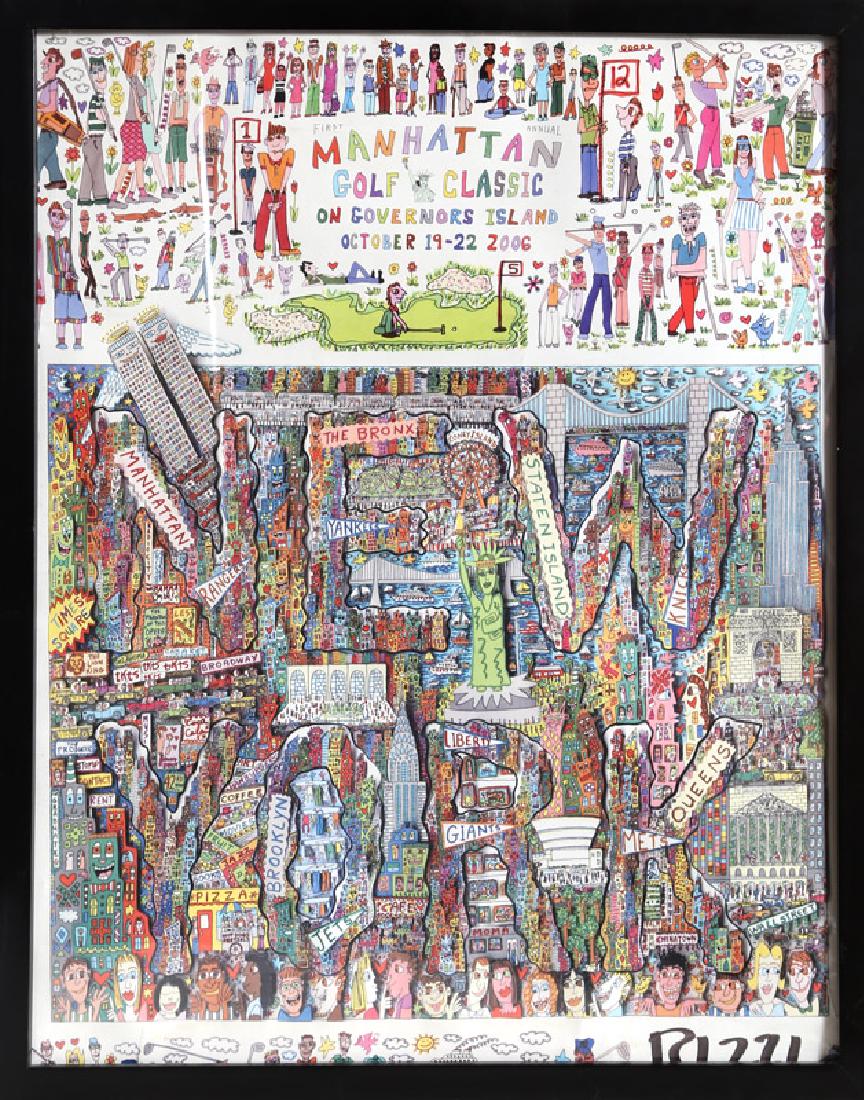 James Rizzi, Manhattan Golf Classic, Poster: Artist: James Rizzi, American (1950 - 2011) Title: Manhattan Golf Classic Year: 2006 Medium: Poster, signed in plate l.r. Image Size: 28 x 22 inches Frame Size: 30 x 23.5 inches