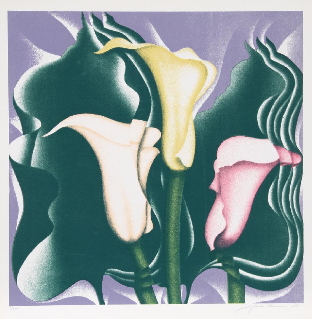 Jack Brusca, Calla Lily, Serigraph: Artist: Jack Brusca, American (1939 - 1993) Title: Calla Lily Year: 1978 Medium: Serigraph, signed and numbered in pencil Edition: 200, AP 30 Image Size: 23.5 x 23.5 inches Size: 26 in. x 25.5 in. (66