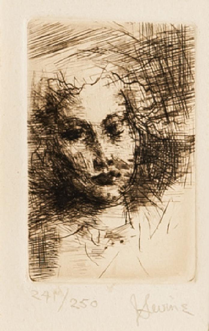 Jack Levine, Portrait of Young Woman, Etching: Artist: Jack Levine, American (1915 - 2010) Title: Portrait of Young Woman Year: circa 1965 Medium: Etching, signed and numbered in pencil Edition: 241/250 Image Size: 3 x 2 inches Size: 13.5 x 10.5 i