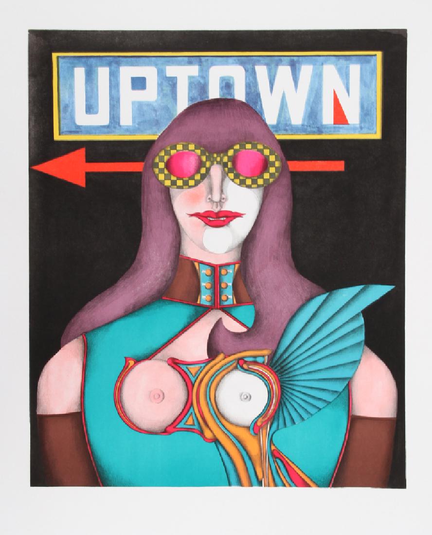 Richard Lindner, Uptown, Lithograph Poster: Artist: Richard Lindner, German/American (1901 - 1978) Title: Uptown Year: 1969 Medium: Lithograph Poster Image Size: 23.5 x 19.5 inches Size: 30 in. x 25 in. (76.2 cm x 63.5 cm)