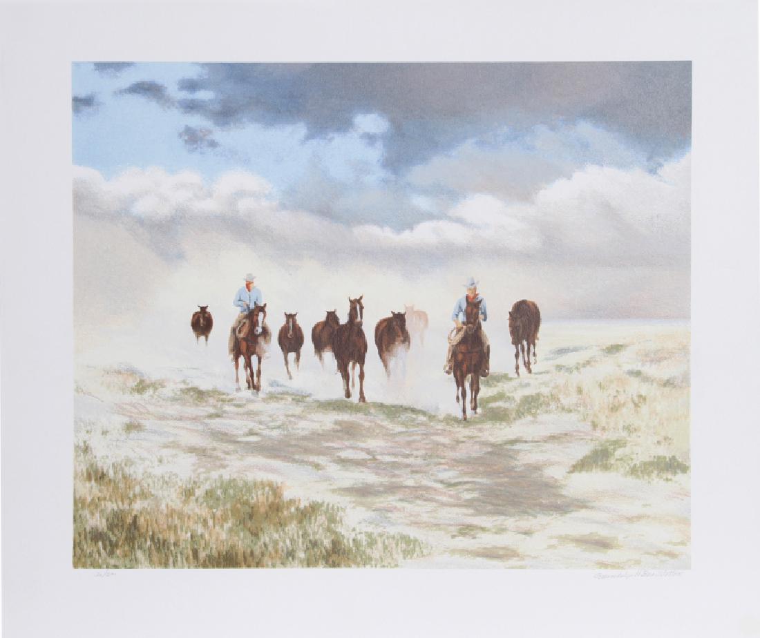Gwendolyn Branstetter, Storm Brewing, Lithograph: Artist: Gwendolyn Branstetter Title: Storm Brewing Year: 1981 Medium: Lithograph, signed and numbered in pencil Edition: 200 Image Size: 17.5 x 21 Size: 22.5 in. x 26.5 in. (57.15 cm x 67.31 cm)
