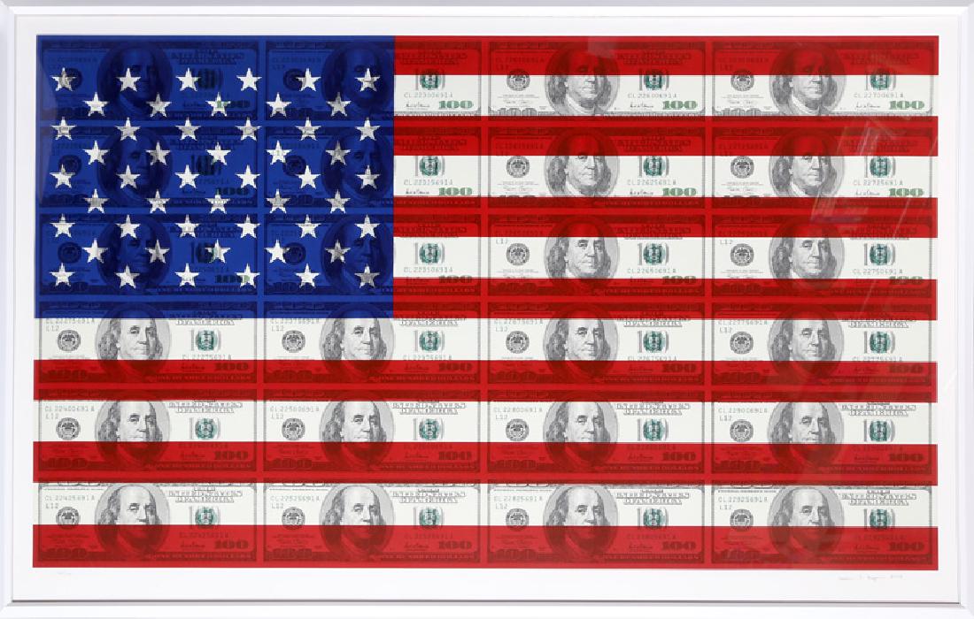 Steven Gagnon, $100 U.S. Flag, Serigraph: Artist: Steven Gagnon, American (1973 - ) Title: $100 U.S. Flag Year: 2004 Medium: Serigraph on Coventry, Signed and numbered in pencil Edition: 100 Image Size: 36 x 60 inches Size: 40 in. x 63 in. (1