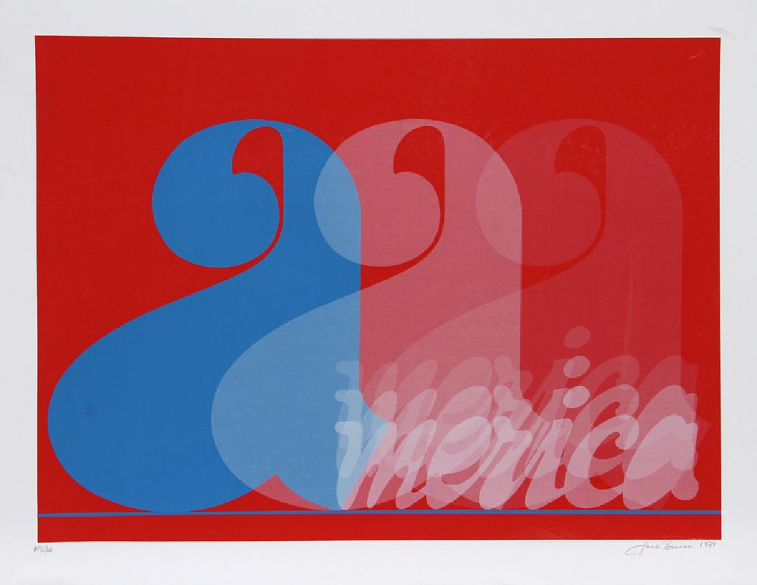 Jack Brusca, America, Silkscreen: Artist: Jack Brusca, American (1939 - 1993) Title: America Year: 1977 Medium: Silkscreen, signed and numbered in pencil Edition: 200, AP 30 Image Size: 22 x 30 inches Size: 26 in. x 33.5 in. (66.04 cm