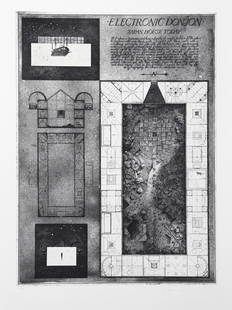 Alexander Brodsky and Ilya Utkin, Electric Donjon,: Artist: Alexander Brodsky and Ilya Utkin, Russian (1955 - ) Title: Electric Donjon from Brodsky and Utkin: Projects 1981 - 1990 Year: 1990 Medium: Etching on German Rag paper, signed and numbered in p