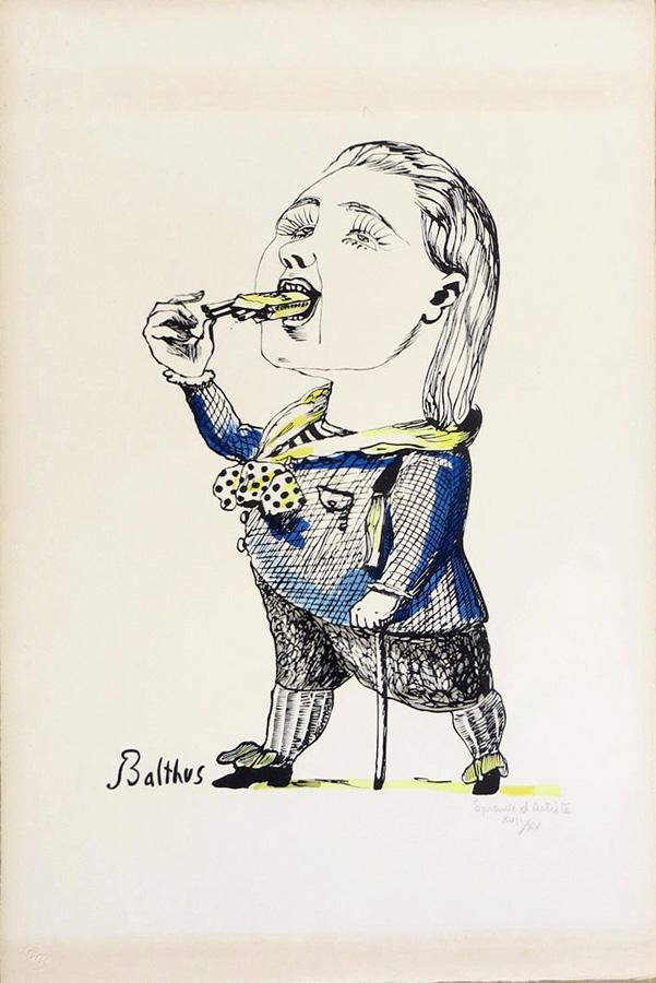 Balthus (aka Balthasar Klossowski de Rola), Mangeur de: Artist: Balthus (aka Balthasar Klossowski de Rola), Polish/French (1908 - 2001) Title: Mangeur de Cigarettes Year: 1959 Medium: Lithograph with Watercolor and Pochoir on Arches paper, signed in the pl