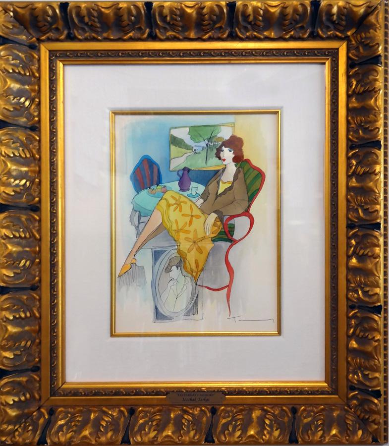 Itzchak Tarkay, Yesterday's Memory, Watercolor Painting: Artist: Itzchak Tarkay, Yugoslavian/Israeli (1935 - 2012) Title: Yesterday's Memory Year: 2005 Medium: Watercolor on Paper, signed l.r. Size: 14.5 x 10.5 in. (36.83 x 26.67 cm) Frame Sizes: 27 x 23.5