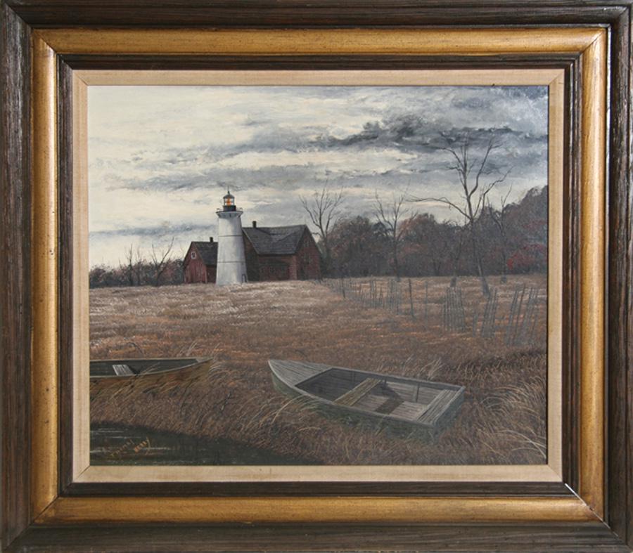 Thomas Kerry, Lighthouse, Oil Painting: Artist: Thomas Kerry, British/American Title: Lighthouse Year: circa 1970 Medium: Oil on Masonite, signed l.l. Size: 24 in. x 30 in. (60.96 cm x 76.2 cm)