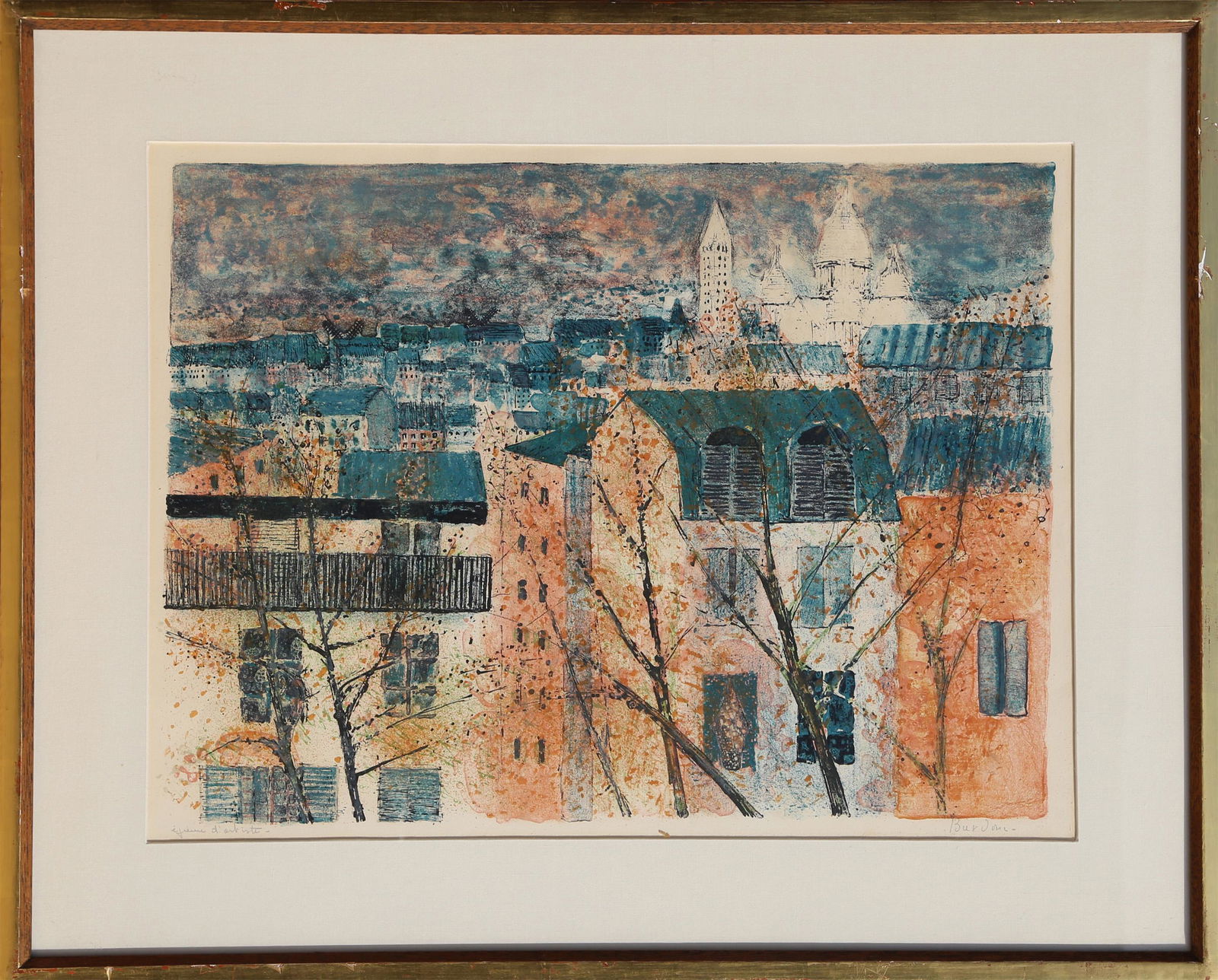 Guy Bardone, La Colline Montmarte, Lithograph: Artist: Guy Bardone, French (1927 - ) Title: La Colline Montmarte Year: circa 1965 Medium: Lithograph Edition: EA Image Size: 16 x 21 inches Frame Size: 24 x 29.5 inches