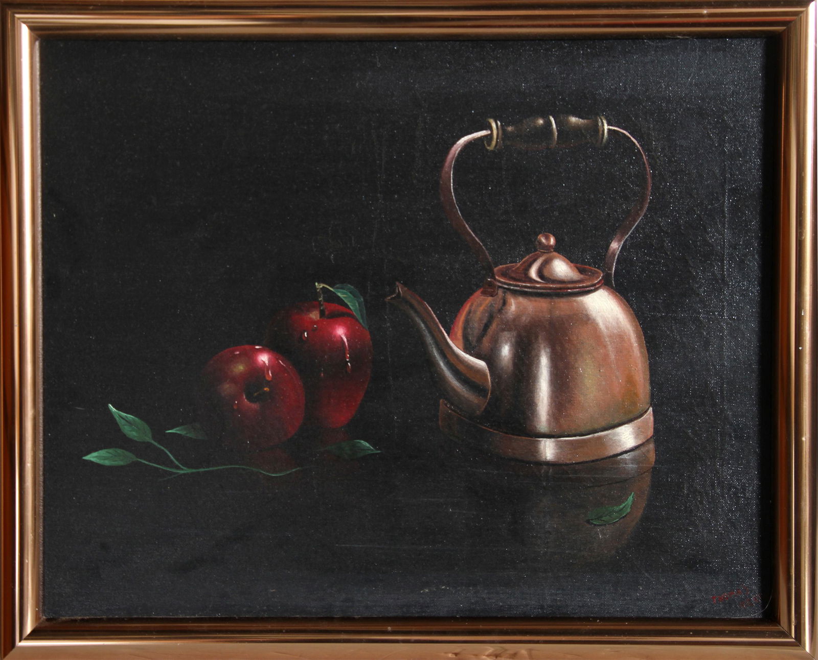 Thomas Kerry, Apples and Kettle, Oil Painting: Artist: Thomas Kerry, British/American Title: Apples and Kettle Medium: Oil on Canvas Image Size: 16 x 20 inches Size: 18 in. x 22 in. (45.72 cm x 55.88 cm)