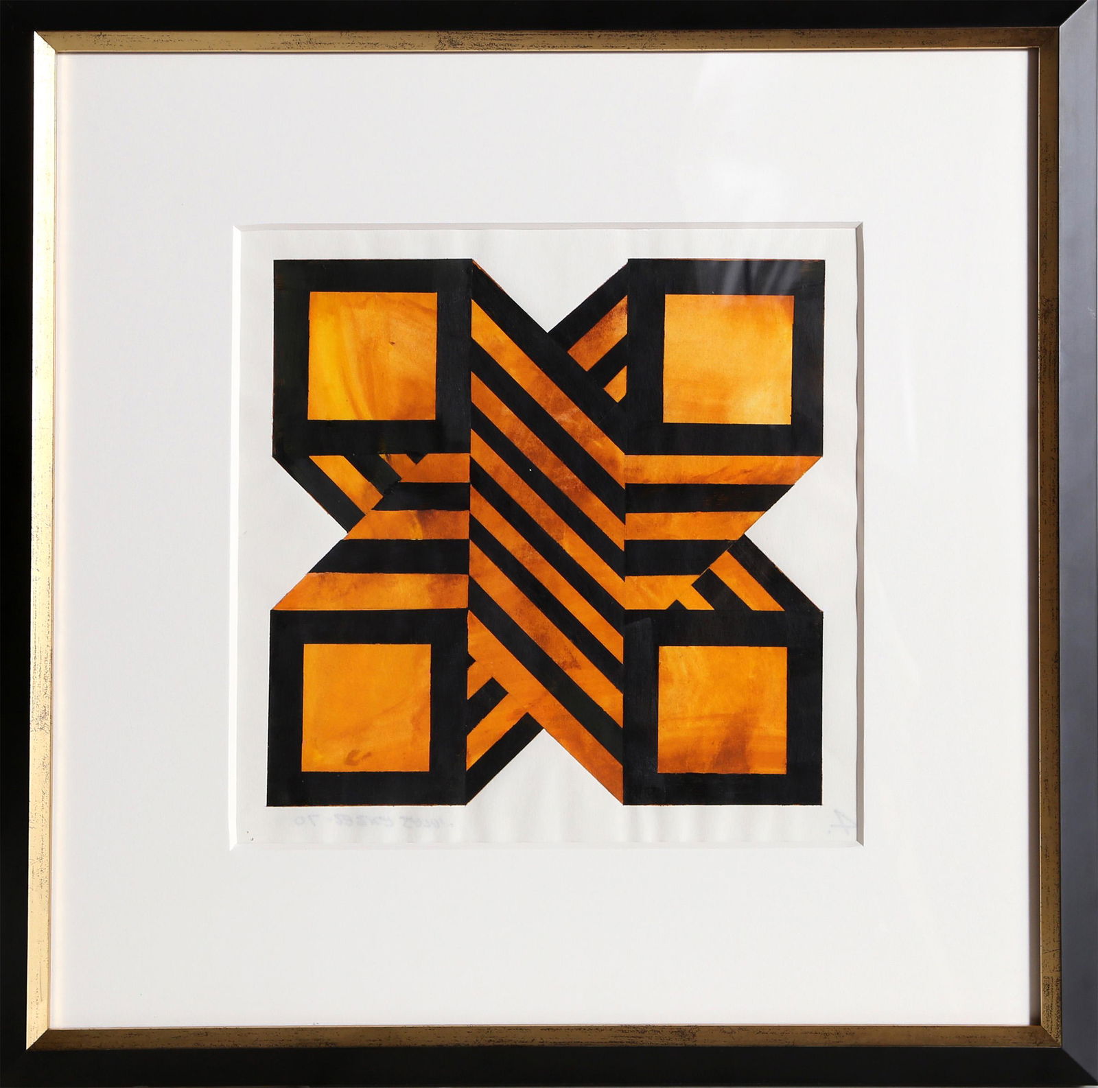 Jules Engel, Golden X, Acrylic on Paper: Artist: Jules Engel, American (1909 - 2003) Title: Golden X Year: 1970 Medium: Acrylic on Paper, signed and dated verso Image Size: 9.5 x 9.5 inches Size: in. (cm) Frame Size: 19.5 x 19 in.