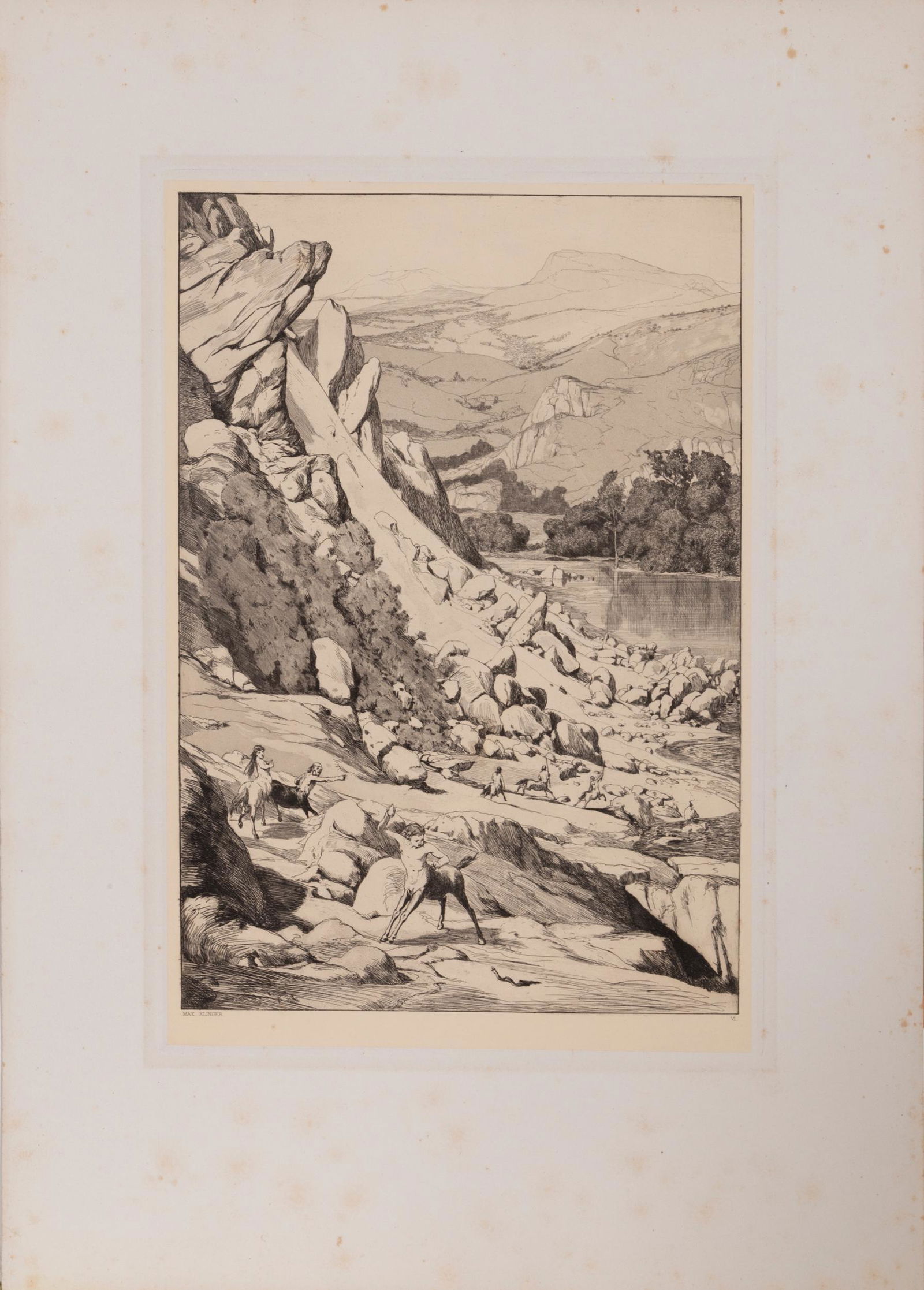 Max Klinger, Landslide (Bergsturz), Aquatint Etching: Artist: Max Klinger, German (1857 - 1920) Title: Landslide (Bergsturz) Portfolio: Intermezzos Year: Originally published 1881 Medium: Etching and aquatint Image Size: 15.5 x 11 inches Size: 25 x 18 in