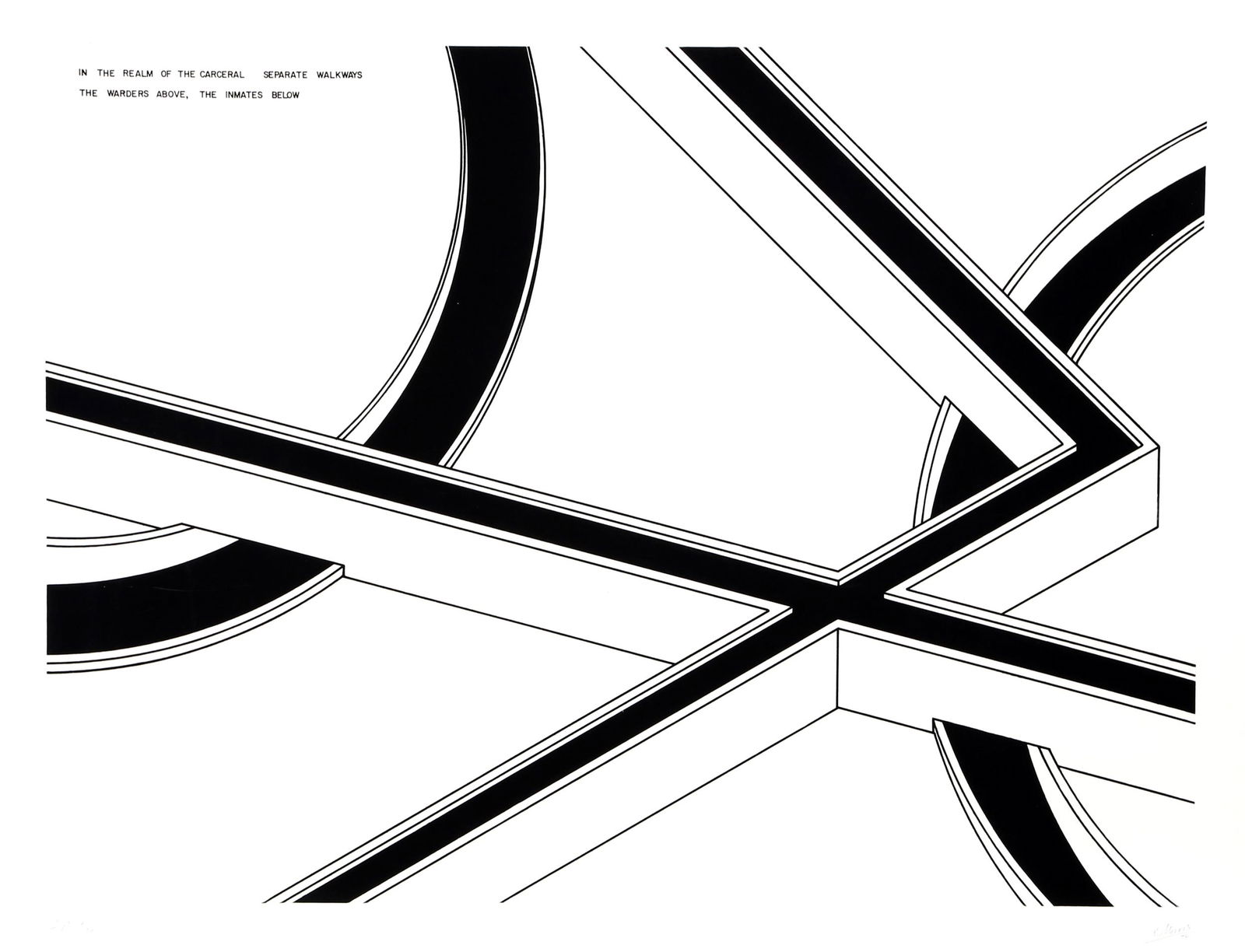 Robert Morris, Seperate Walkways: The Wardens Above,: Artist: Robert Morris, American (1931 - 2018) Title: Seperate Walkways: The Wardens Above, the Inmates Below from In the Realm of the Carceral Year: 1979 Medium: Aquatint Etching, Signed and numbered
