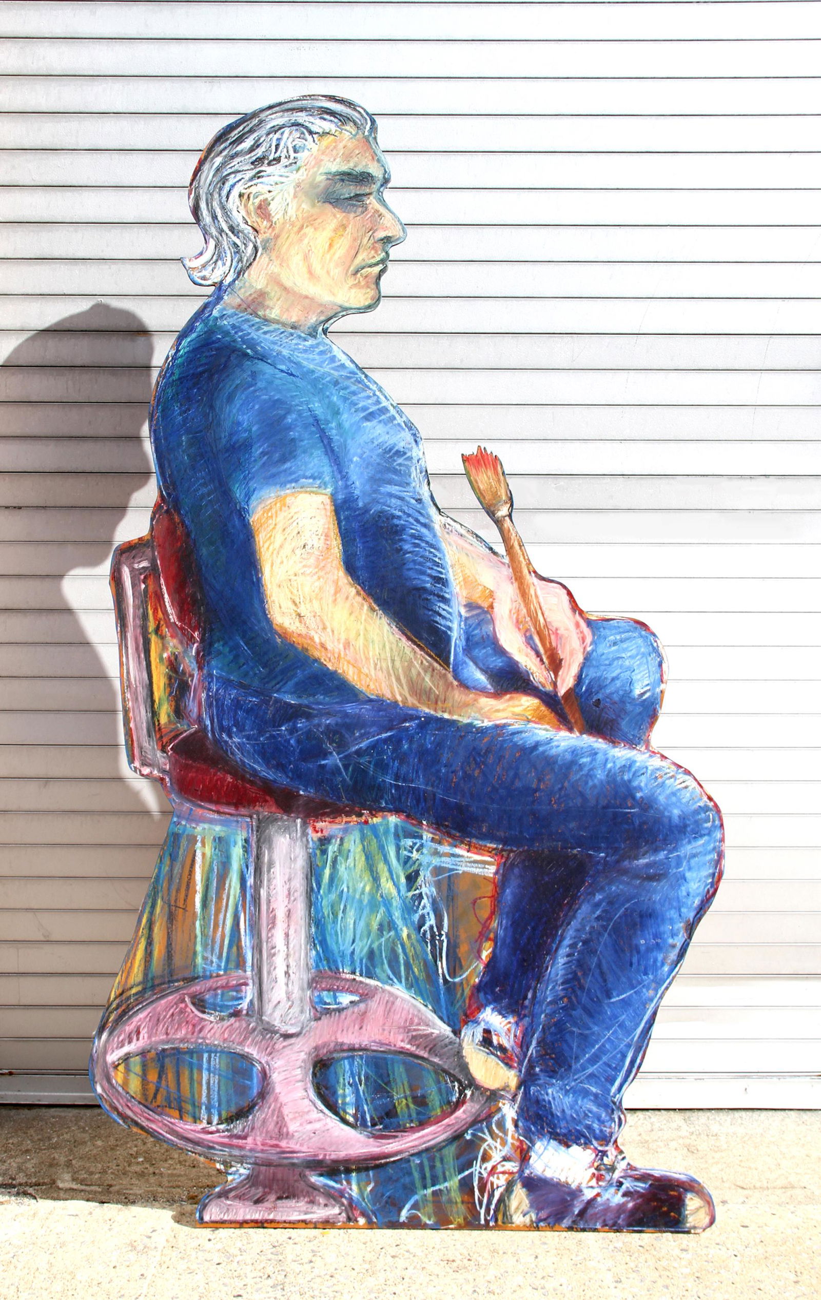 Elisa Jimenez, My Father (Portrait of Luis Jimenez),: Artist: Elisa Jimenez, American (1963 - ) Title: My Father (Portrait of Luis Jimenez) Year: 1990-91 Medium: Oil on Shaped Plywood, signed verso Size: 80.75 in. x 44.5 in. (205.11 cm x 113.03 cm)