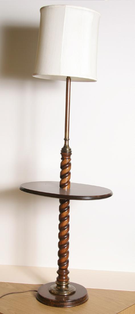 Antiques, Floor Lamp with Oval Table, Barley twist: Artist: Antiques Title: Floor Lamp with Oval Table Medium: Barley twist column floor lamp with an oval table Size: 54 in. x 24 in. x 19 in. (137.16 cm x 60.96 cm x 48.26 cm)