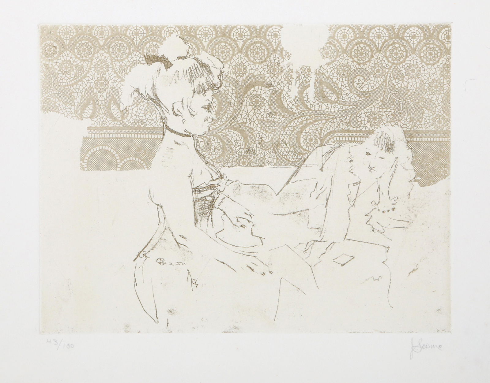 Jack Levine, IX from Dreigroschenfilm, Soft Ground: Artist: Jack Levine, American (1915 - 2010) Title: IX from Dreigroschenfilm Year: 1967 Medium: Soft Ground Etching, Signed and numbered in Pencil Edition: 43/100 Size: 18 x 14 in. (45.72 x 35.56 cm)