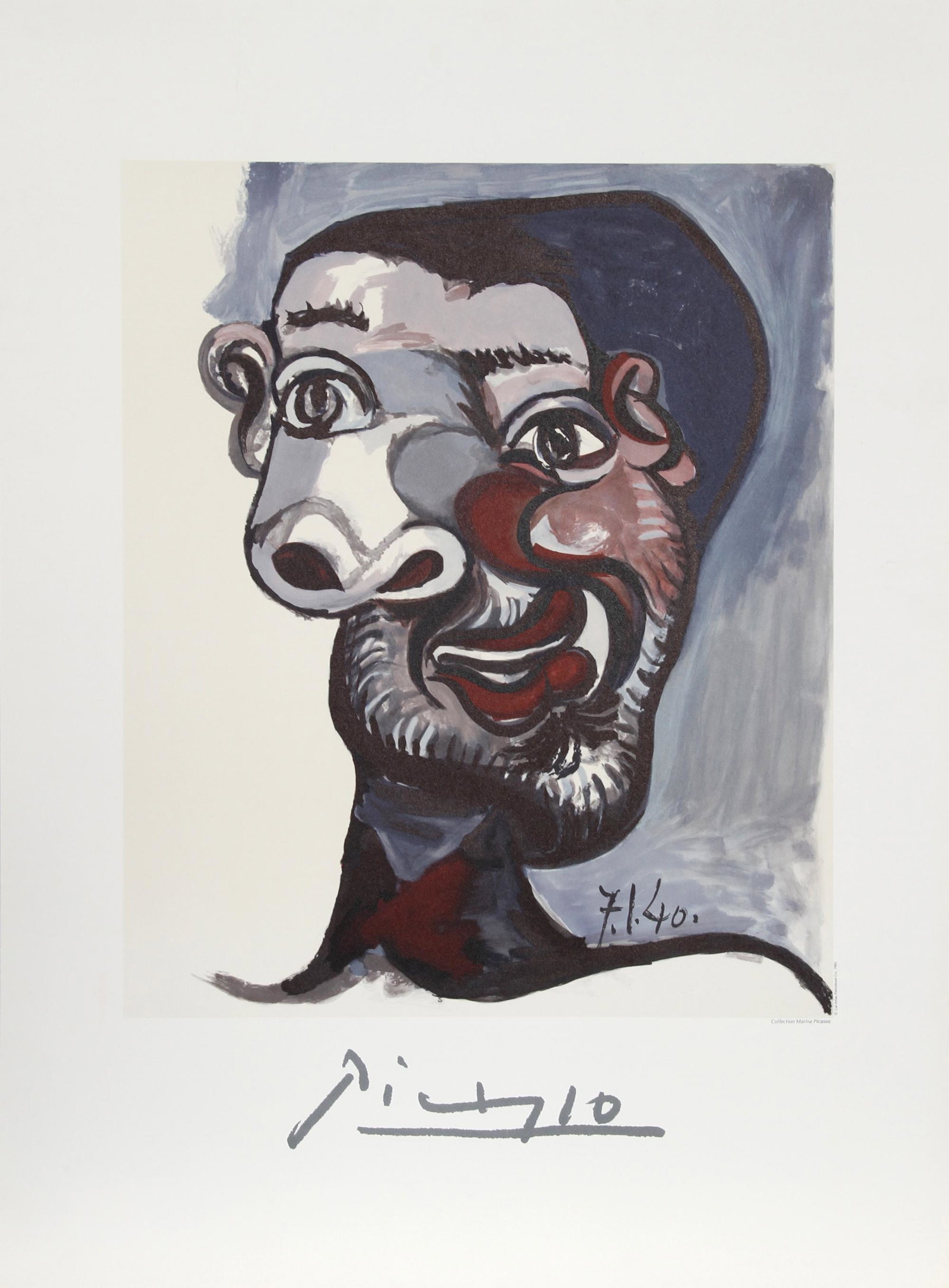 Pablo Picasso, Tete de Homme, Lithograph: Artist: Pablo Picasso, After, Spanish (1881 - 1973) Title: Tete de Homme Portfolio: Marina Picasso Estate Lithograph Collection Year: of Original: 1940 | Year Printed: 1979-1982 Medium: Lithograph Edi