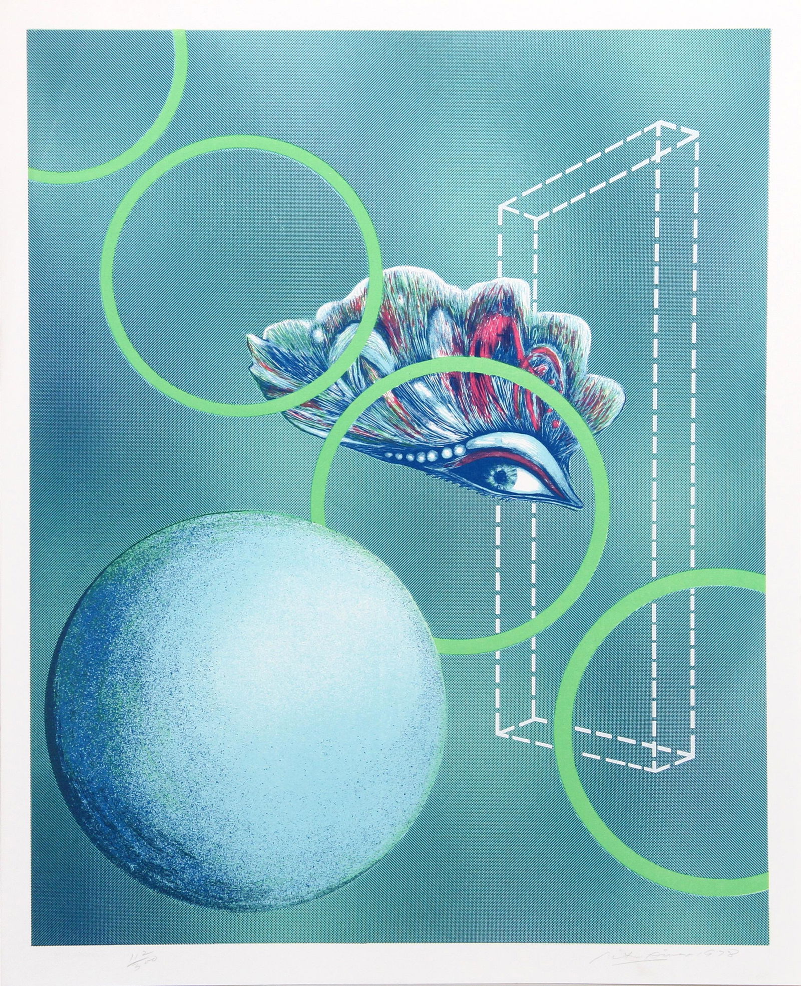 Rita Simon (aka Atirnomis), Reflected Landscape (Blue: Artist: Rita Simon (aka Atirnomis), American (1938 - ) Title: Reflected Landscape (Blue Moon) Year: 1979 Medium: Silkscreen, signed and numbered in pencil Edition: AP 30, 300 Image Size: 30 x 24 inche