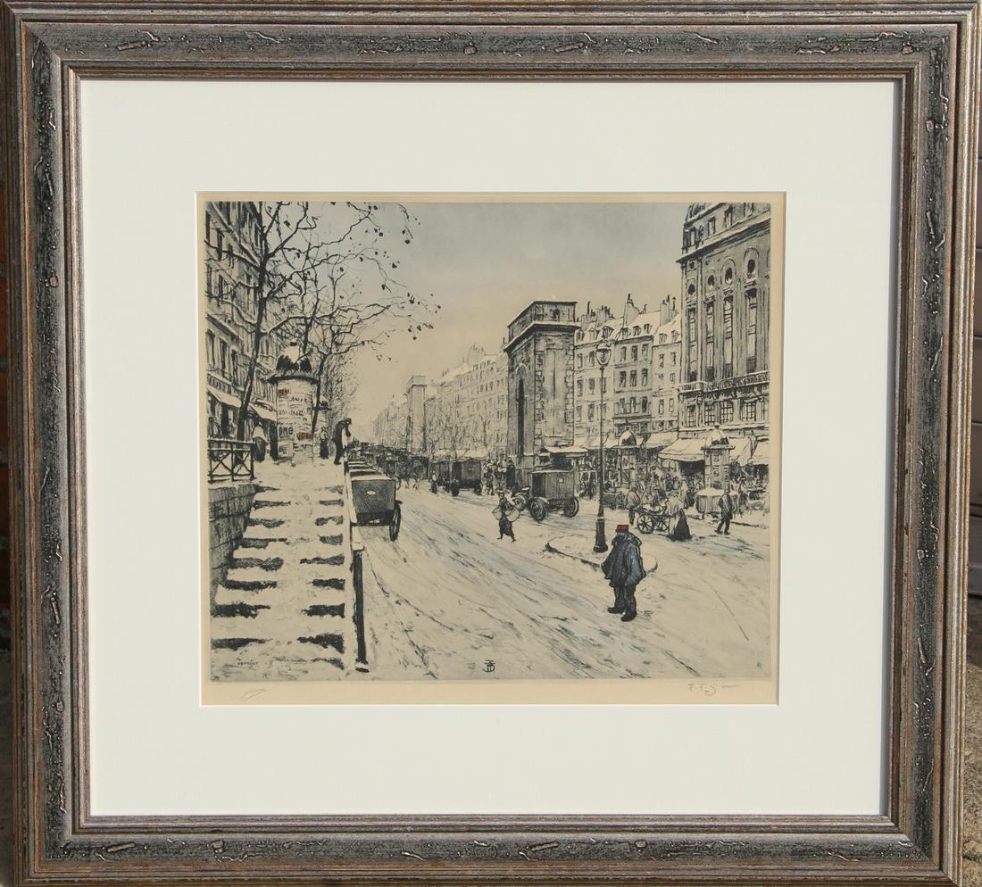 Tavik Franti_ek _imon, Boulevard Saint-Martin in: Artist: Tavik Franti_ek _imon, After, Czech (1877 - 1942) Title: Boulevard Saint-Martin in Winter, Paris Medium: Color Etching, signed Jacobi Edition: Reproof Size: 12 in. x 14 in. (30.48 cm x 35.56 c