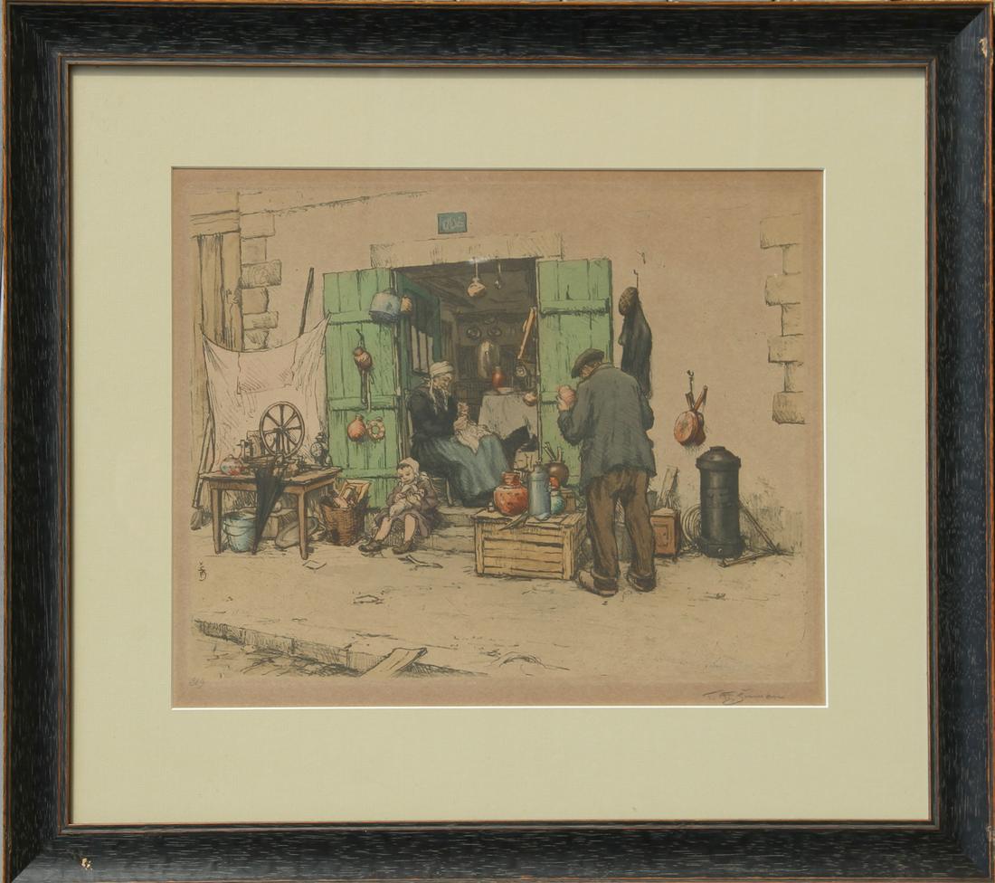 Tavik Franti_ek _imon, Bric-a-Brac, Color Etching: Artist: Tavik Franti_ek _imon, Czech (1877 - 1942) Title: Bric-a-Brac Medium: Color Etching, signed in pencil Size: 12 in. x 14 in. (30.48 cm x 35.56 cm) Frame Size: 20 x 23 inches