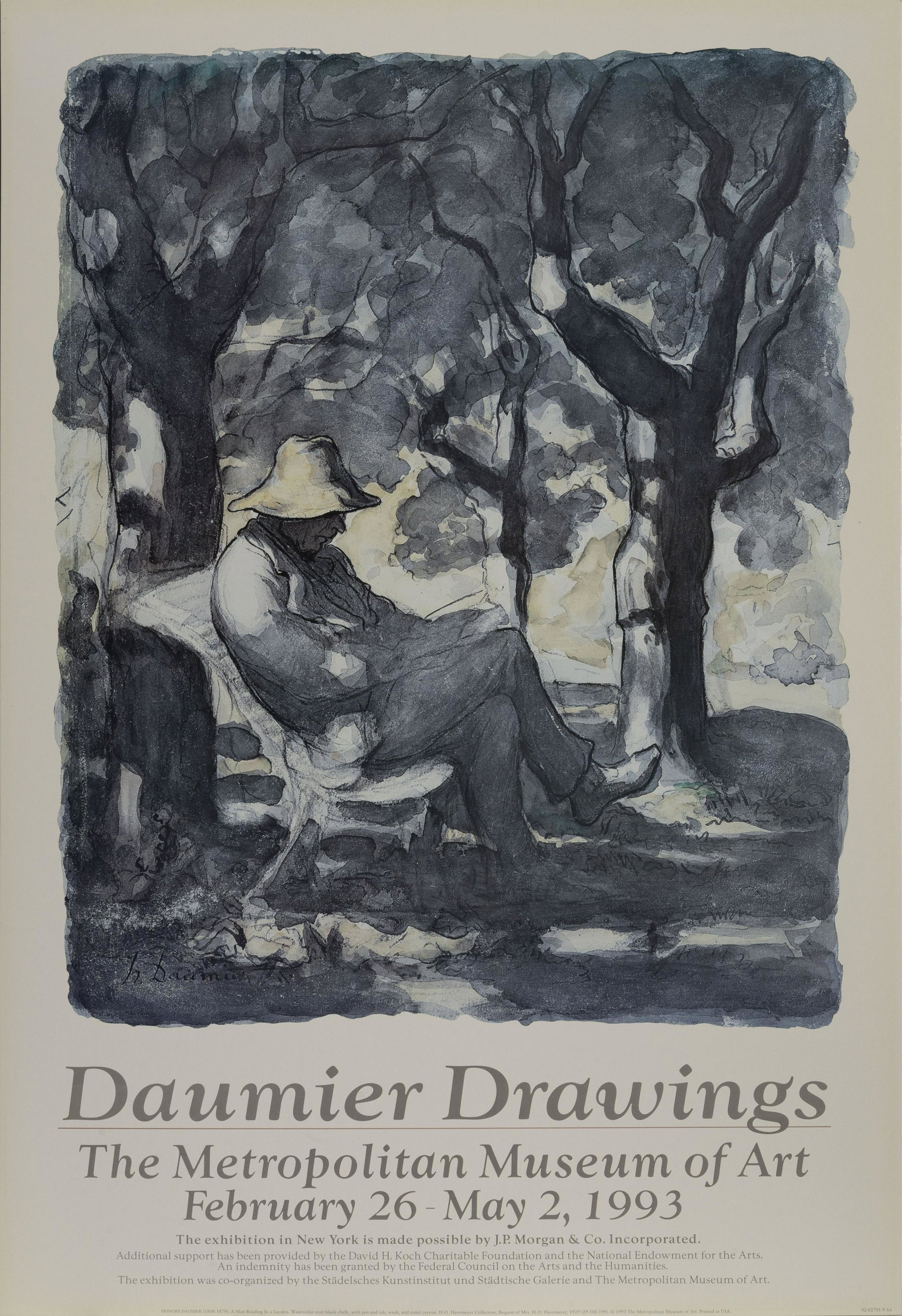 Honore Daumier, A Man Reading in a Garden, Poster on: Artist: Honore Daumier, French (1808 - 1879) Title: A Man Reading in a Garden Year: 1993 Medium: Poster on board Size: 36 x 25 in. (91.44 x 63.5 cm)
