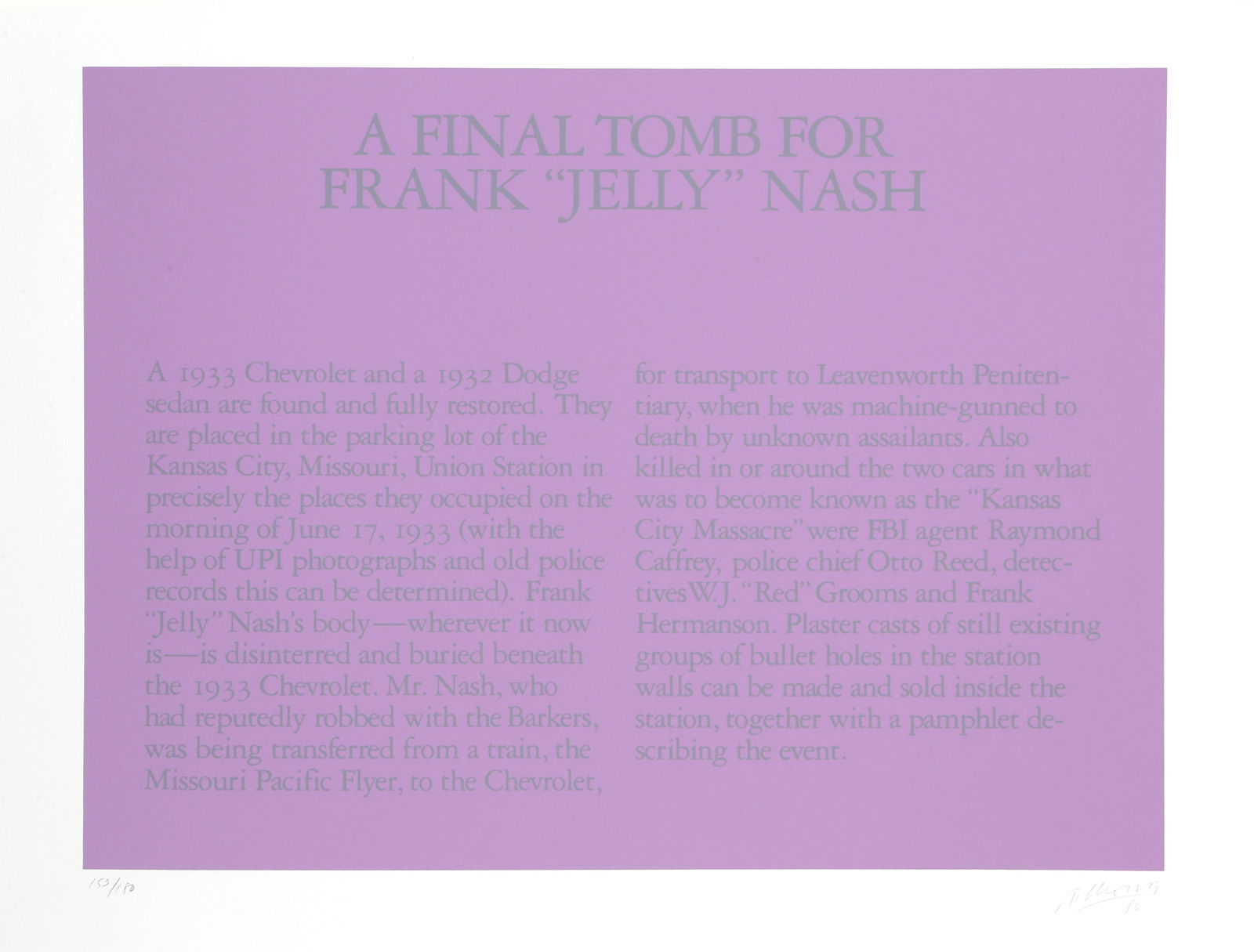 Robert Morris, A Final Tomb For Frank 'Jelly' Nash,: Artist: Robert Morris, American (1931 - 2018) Title: A Final Tomb For Frank 'Jelly' Nash Year: 1980 Medium: Silkscreen, signed and numbered in pencil Edition: 180 Size: 26 in. x 32 in. (66.04 cm x 81.