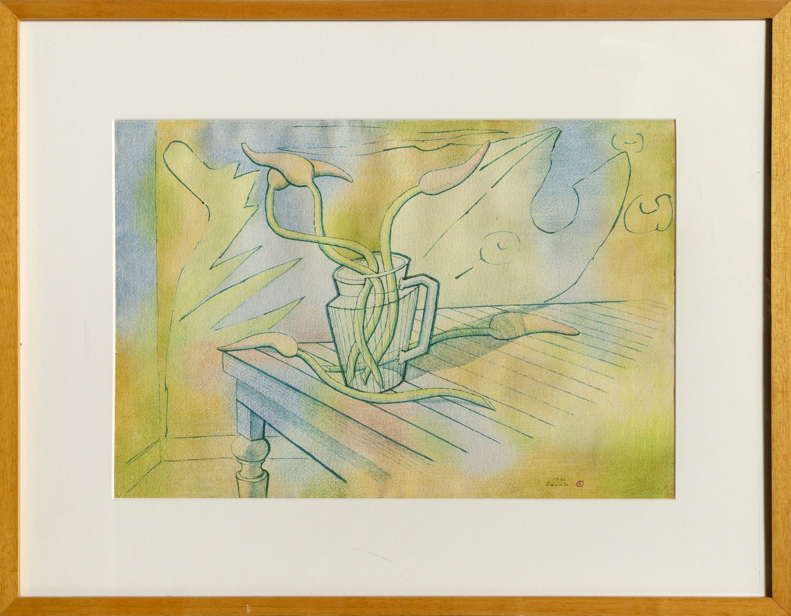 Benjamin Benno, Still Life with Tritonias, Pastel and: Artist: Benjamin Benno, American (1901 - 1980) Title: Still Life with Tritonias Year: 1940 Medium: Pastel and Ink on paper, signed and dated Size: 14 x 20.5 in. (35.56 x 52.07 cm) Frame Size: 23 x 29 