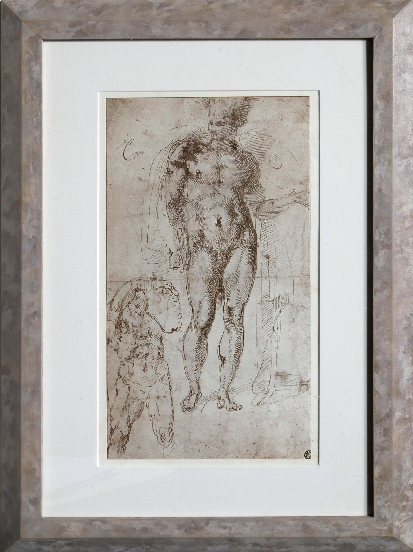 Michelangelo, Studio per un Mercurio-Apollo from: Artist: Michelangelo , Italian (1475 - 1564) Title: Studio per un Mercurio-Apollo from Disegni di Michelangelo Year: 1970 Medium: Lithograph Image Size: 15.75 x 8.25 inches Size: 17 x 12 in. (43.18 x 