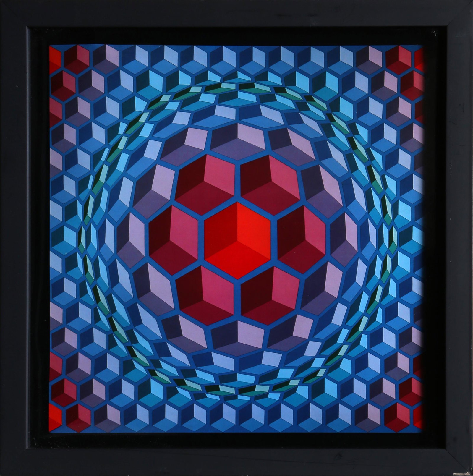 Victor Vasarely, untitled 8 from Progressions, Print on: Artist: Victor Vasarely, Hungarian (1908 - 1997) Title: untitled 8 from Progressions Year: 1973 Medium: Print on Glossy stock Image Size: 14.5 x 14.5 inches Frame Size: 17.5 x 17.5 inches