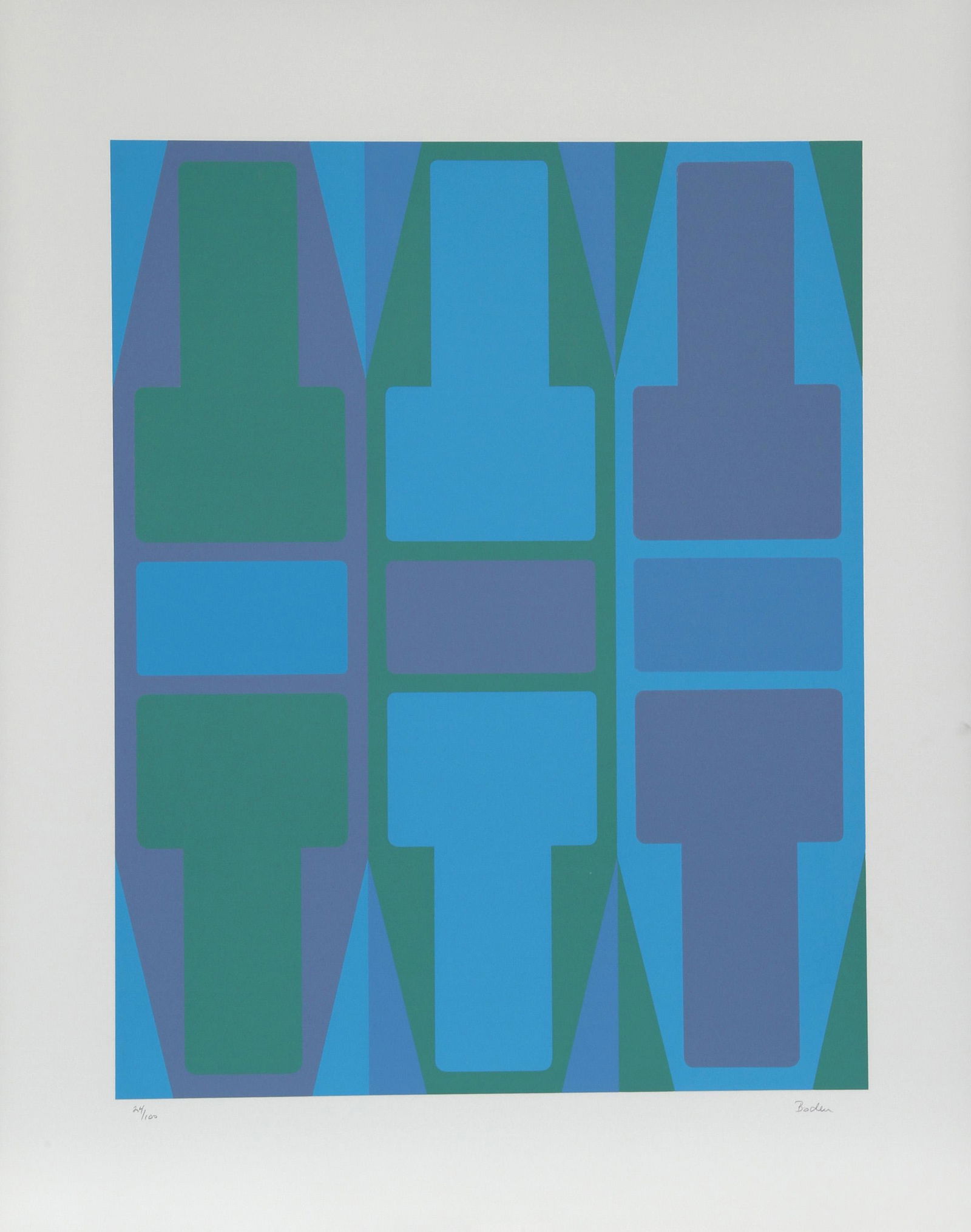 Arthur Boden, T Series (Blue), Screenprint: Artist: Arthur Boden, American Title: T Series (Blue) Year: circa 1970 Medium: Screenprint, signed and numbered in pencil Edition: 100 Image Size: 21.5 x 17 inches Size: 29 in. x 23 in. (73.66 cm x 58