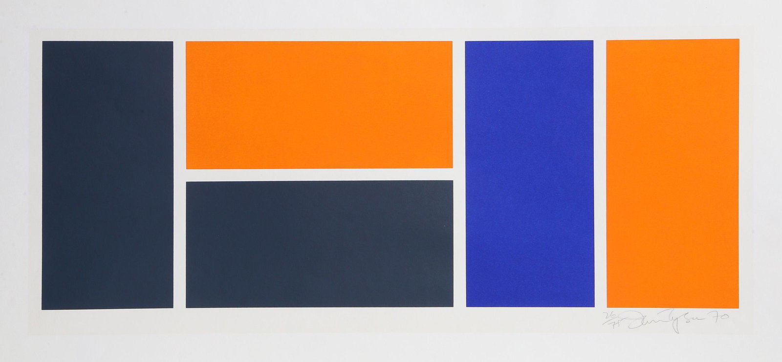 Ian Tyson, Rectangles in Orange and Blue, Screenprint: Artist: Ian Tyson, British (1933 - ) Title: Rectangles in Orange and Blue Year: 1970 Medium: Screenprint, signed and numbered in pencil Edition: 26/75 Size: 18 x 34 in. (45.72 x 86.36 cm)