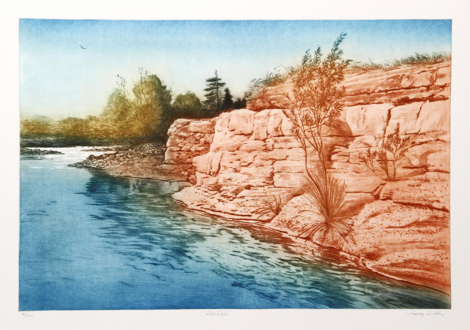 Harvey Kidder, Red Rock, Aquatint Etching: Artist: Harvey Kidder, American (1918 - 2001) Title: Red Rock Year: circa 1985 Medium: Etching with Aquatint, signed and numbered in pencil Edition: 150 Image Size: 20 x 29.5 inches Size: 24.5 x 36 in