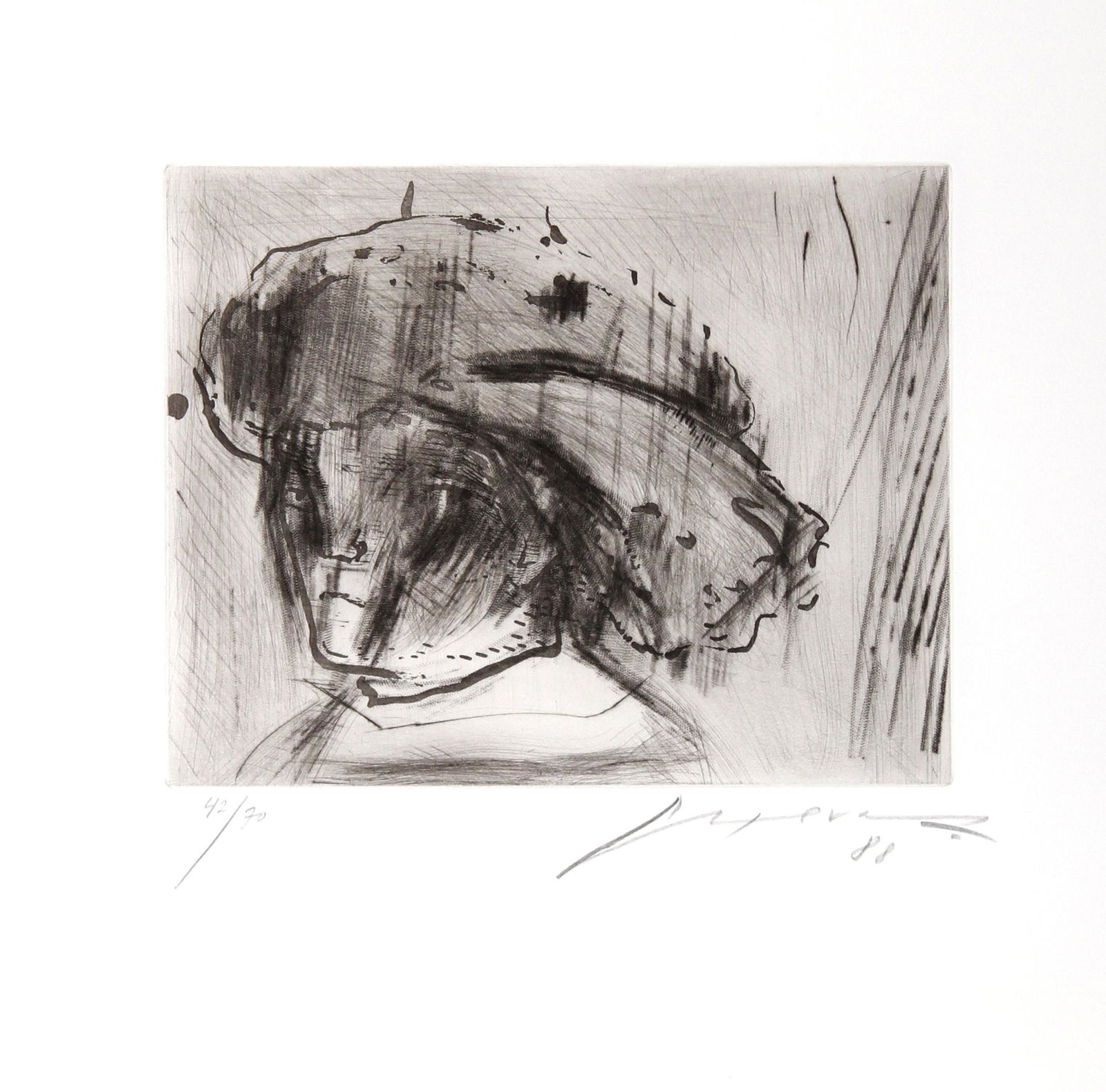 Jose Luis Cuevas, Rembrandt as a Child, Aquatint: Artist: Jose Luis Cuevas, Mexican (1934 - 2017) Title: Rembrandt as a Child Year: 1988 Medium: Aquatint Etching, Signed and numbered in pencil Edition: 70 Image Size: 8 x 10 inches Size: 17 x 16.5 in.