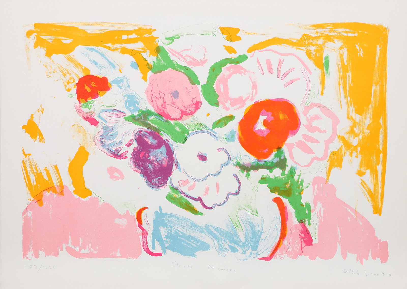 Bob Kane, Fleurs Nicoises, Lithograph: Artist: Bob Kane, American (1937 - 2013) Title: Fleurs Nicoises Year: 1979 Medium: Lithograph, signed and numbered in pencil Edition: 225 Size: 27.5 x 38 in. (69.85 x 96.52 cm)