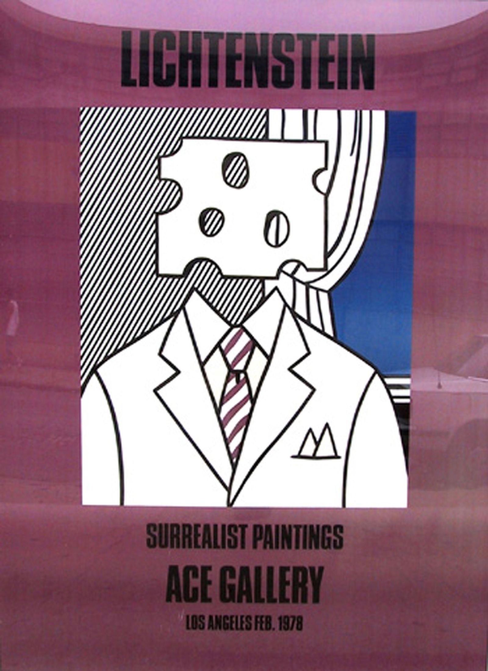 Roy Lichtenstein, Surrealist Paintings at Ace Gallery: Artist: Roy Lichtenstein, American (1923 - 1997) Title: Surrealist Paintings at Ace Gallery (Cheesehead) Year: 1978 Medium: Poster Size: 60 in. x 44 in. (152.4 cm x 111.76 cm)