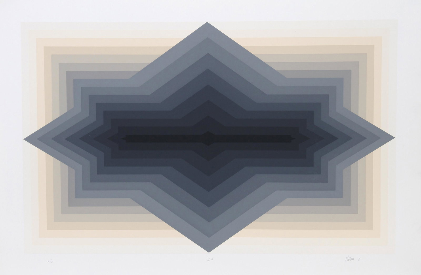 Jurgen Peters, Spur, Silkscreen: Artist: Jurgen Peters, German (1936 - ) Title: Spur Year: 1981 Medium: Silkscreen, signed and numbered in pencil Edition: 250, AP Image Size: 20 x 31.5 inches Size: 24 in. x 36 in. (60.96 cm x 91.44 c