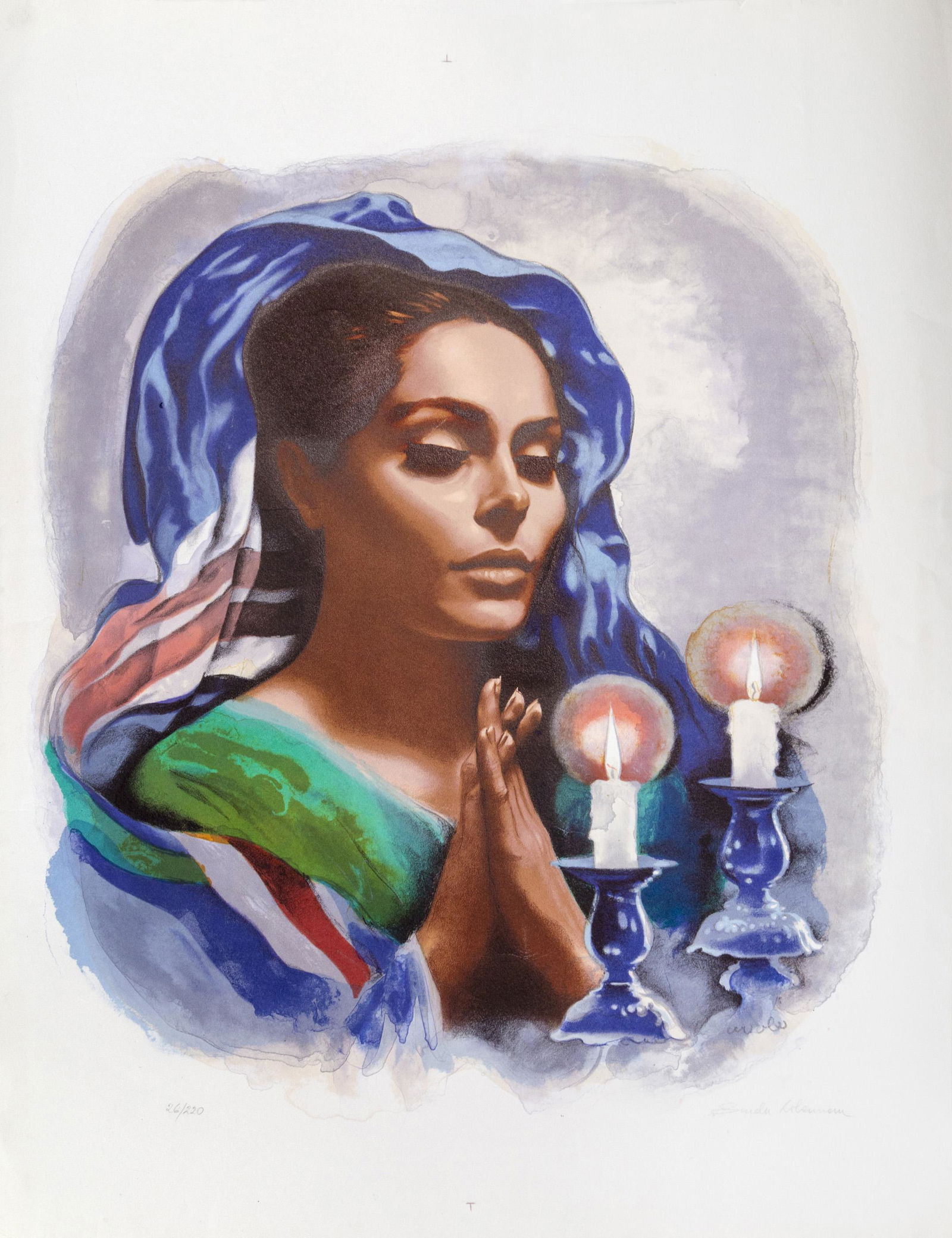 Sandu Liberman, Shabbas Candles, Lithograph: Artist: Sandu Liberman, Romanian/Israeli (1923 - 1977) Title: Shabbas Candles Year: circa 1970 Medium: Lithograph, signed and numbered in pencil Edition: 220 Image Size: 23 x 18 inches Size: 30 x 22 i