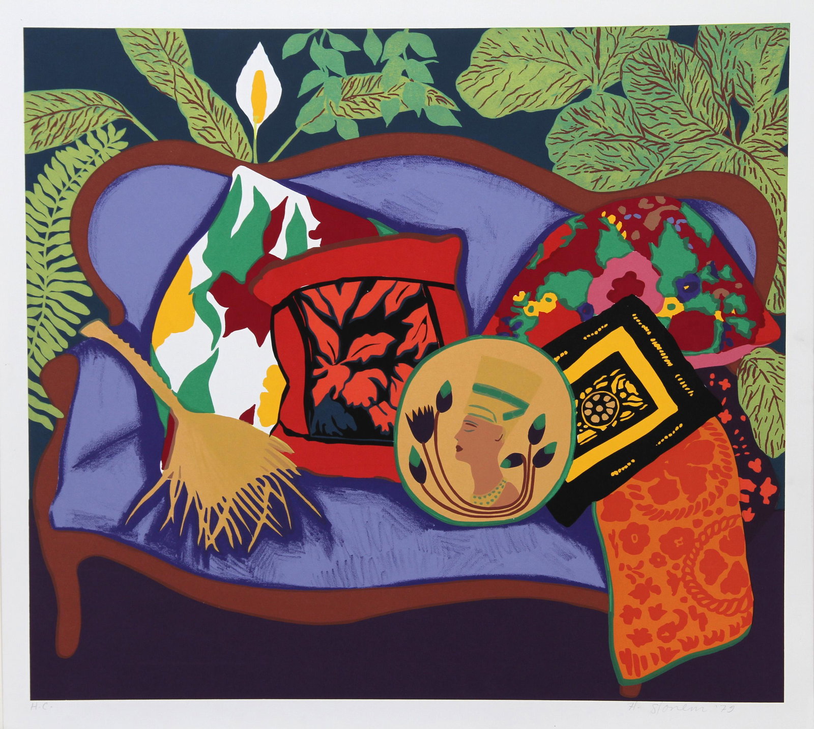 Hunt Slonem, Purple Couch, Silkscreen: Artist: Hunt Slonem, American (1951 - ) Title: Purple Couch Year: 1980 Medium: Silkscreen, signed in pencil Edition: HC Image Size: 24 x 26.5 inches Size: 26 in. x 29 in. (66.04 cm x 73.66 cm)