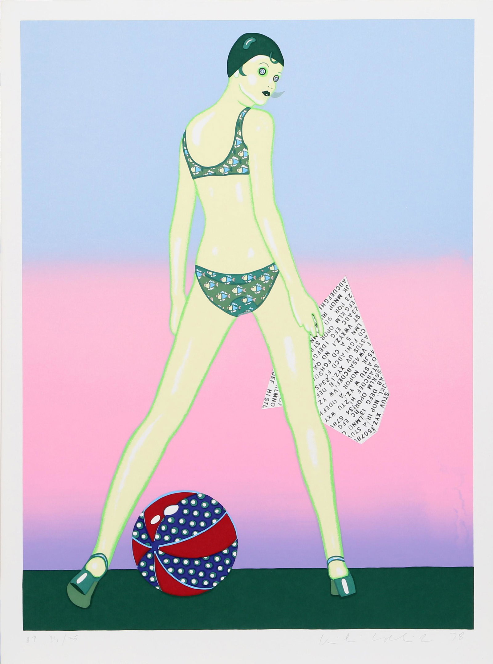 Kiki Kogelnik, Beach Ball, Silkscreen: Artist: Kiki Kogelnik, Austrian (1935 - 1997) Title: Beach Ball Year: 1978 Medium: Silkscreen, signed and numbered in pencil Edition: 200, AP 35 Image Size: 32 x 24 inches Size: 36 x 26 in. (91.44 x 6
