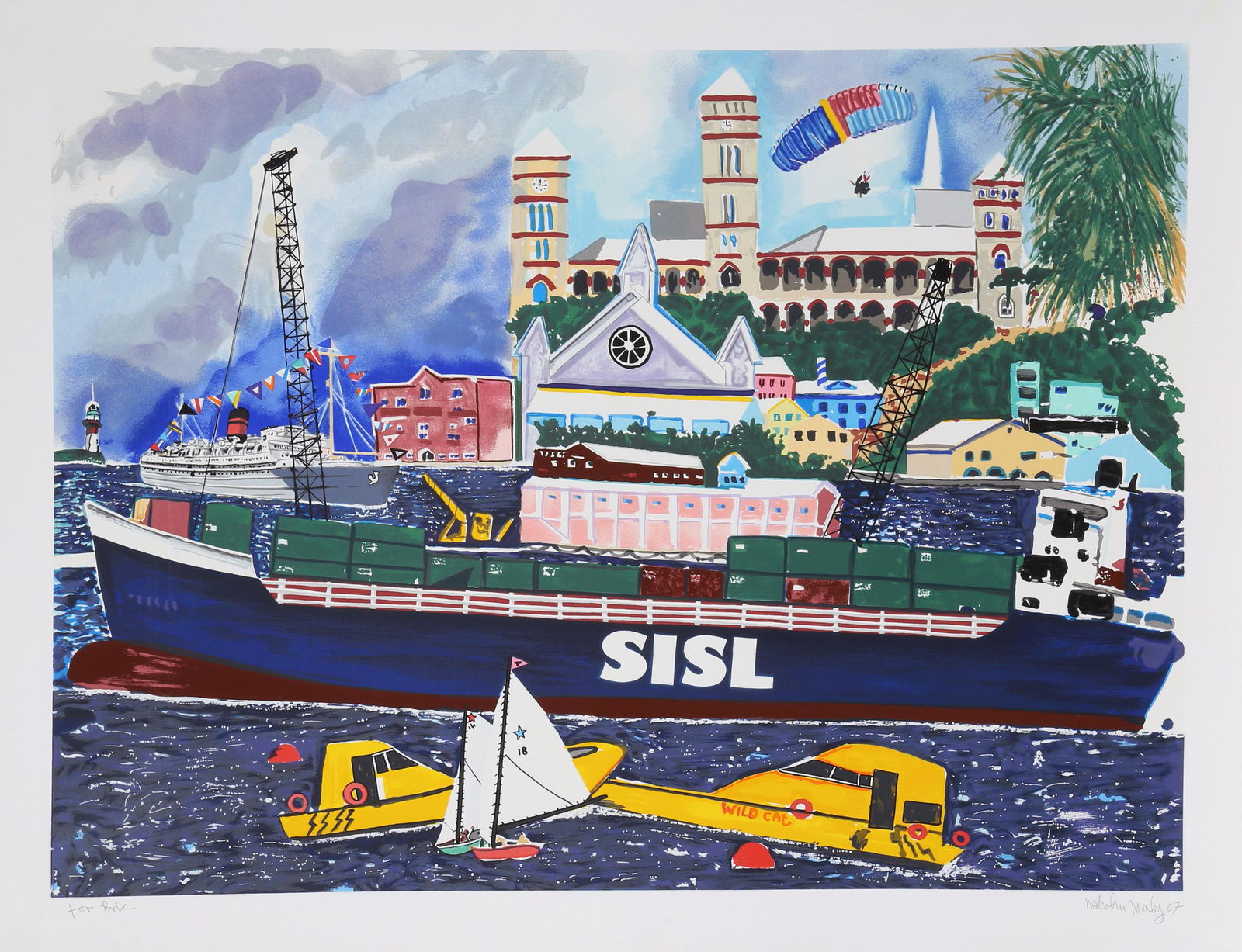 Malcolm Morley, SISL, Screenprint: Artist: Malcolm Morley, British (1931 - 2018) Title: SISL Year: 2007 Medium: Screenprint, signed and numbered in pencil Edition: dedicated to Eric Image Size: 29.5 x 40 inches Size: 34 x 44 in. (86.36