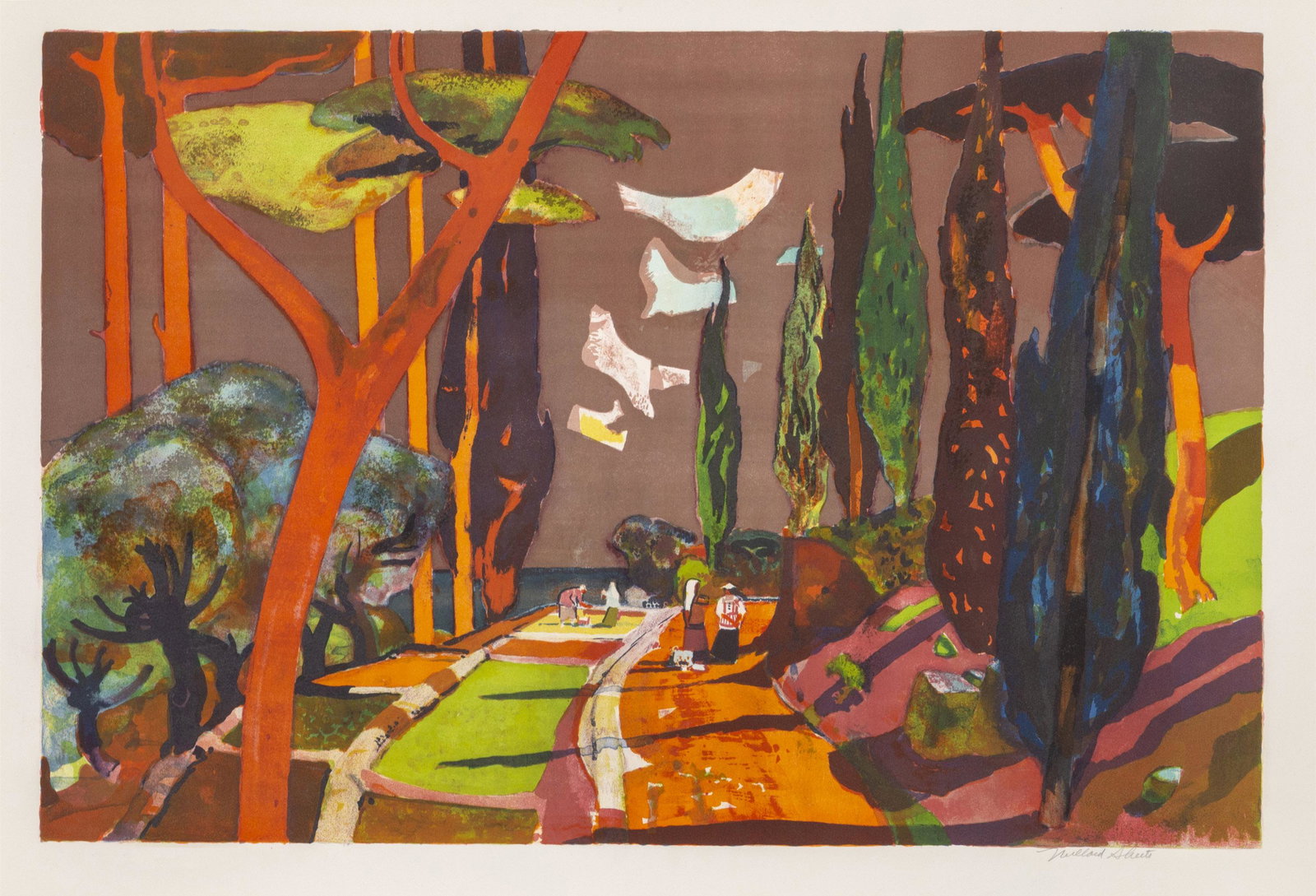 Millard Owen Sheets, Field, Lithograph: Artist: Millard Owen Sheets, American (1907 - 1989) Title: Field Year: circa 1977 Medium: Lithograph, signed and numbered in pencil Edition: 250 Size: 24 in. x 35 in. (60.96 cm x 88.9 cm)