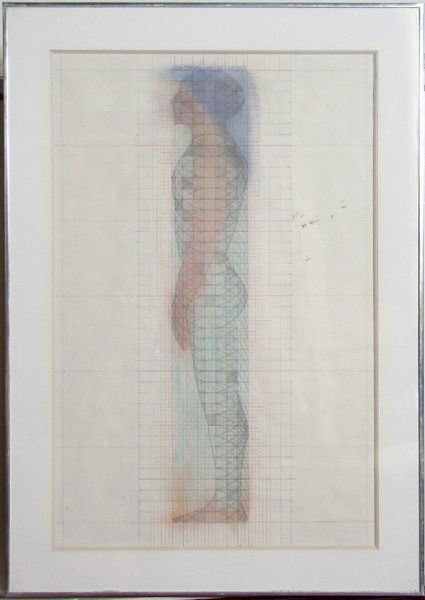 John Ford, Figure in a Grid, Mixed Media Drawing: Artist: John Ford Title: Figure in a Grid