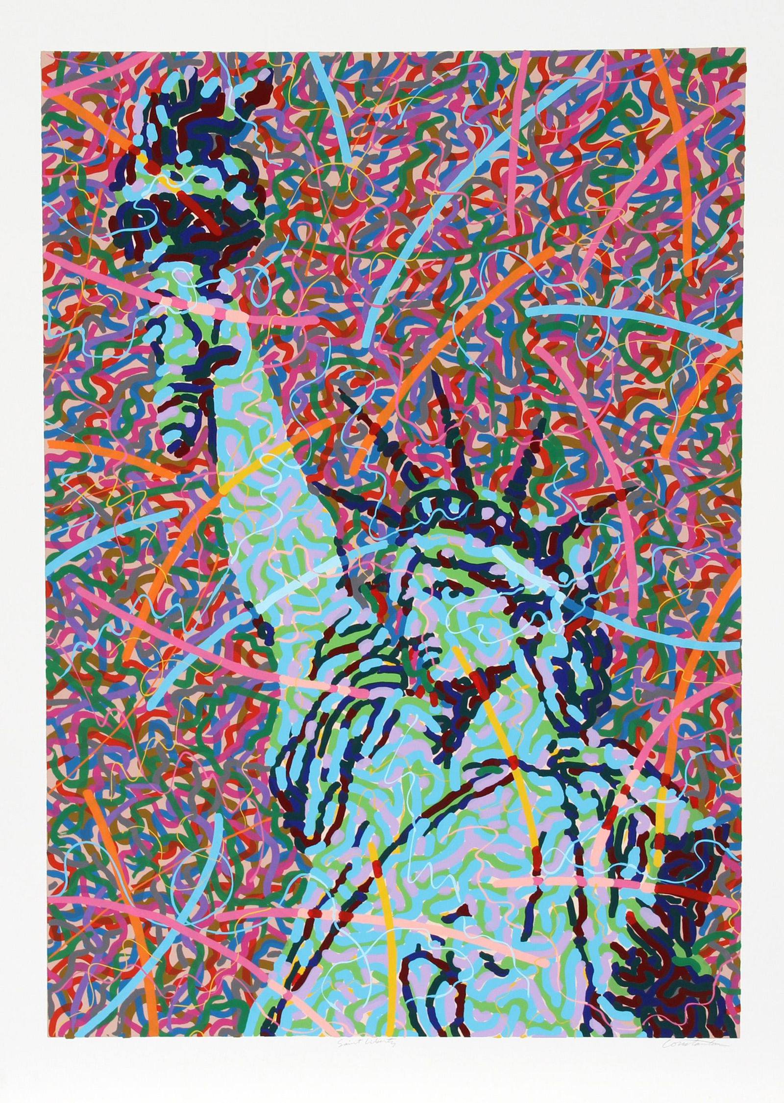 Greg Constantine, Saint Liberty, Screenprint: Artist: Greg Constantine, American (1938 - ) Title: Saint Liberty Year: 1986 Medium: Screenprint, signed and numbered in pencil Edition: 400 Image Size: 34 x 24 inches Size: 41 in. x 29.5 in. (104.14