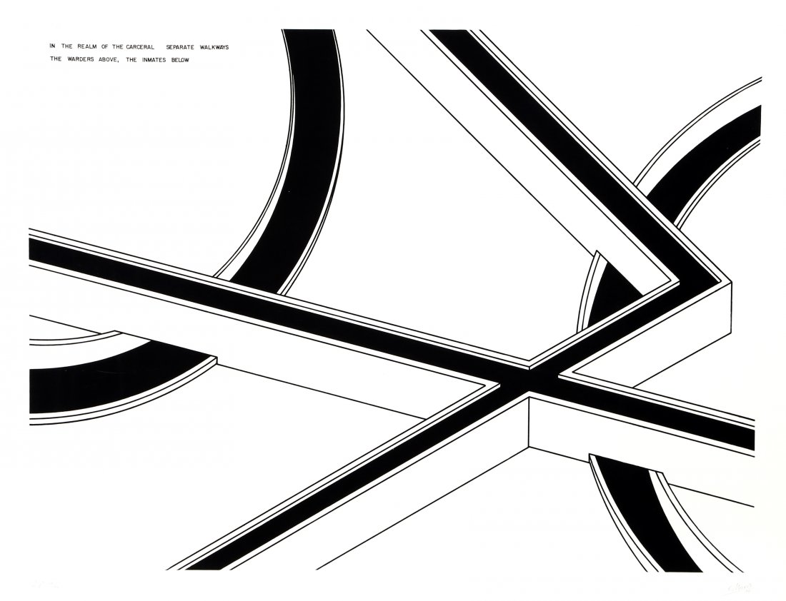 Robert Morris, Seperate Walkways: The Wardens Above,: Artist: Robert Morris, American (1931 - 2018) Title: Seperate Walkways: The Wardens Above, the Inmates Below from In the Realm of the Carceral Year: 1979 Medium: Aquatint Etching, Signed and numbered