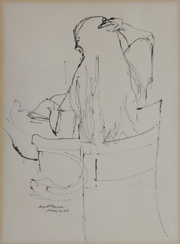 August Mosca, Portrait of Young Woman, Ink Drawing: Arti