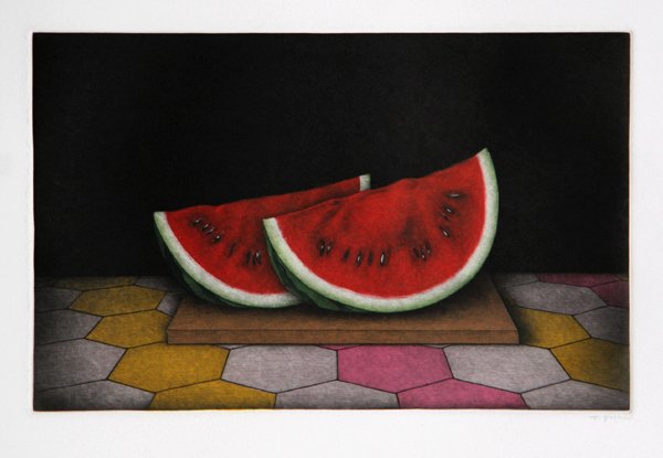 Tomoe Yokoi, Sliced Watermelon, Mezzotint: Artist: Tomoe Yokoi, Japanese (1942 - ) Title: