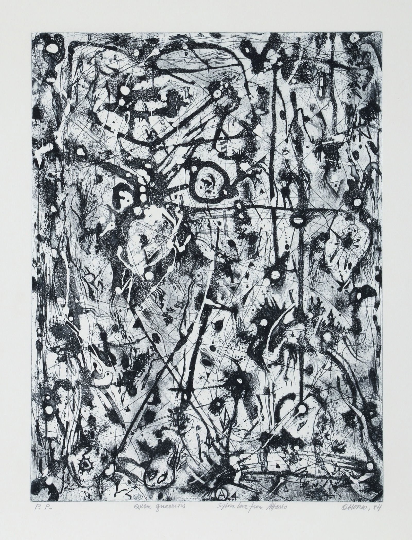 Alfonso Ossorio, Untitled V (Quen Quaeritis -blue),: Artist: Alfonso Ossorio, Filipino (1916 - 1990) Title: Untitled V (Quen Quaeritis -blue) Year: 1984 Medium: Etching, signed and dedicated to Sylvia in pencil Edition: PP Image Size: 23.5 x 17.5 inches