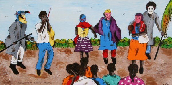 Isiah Nicholas, The Hunter, Cow Dance, Painting: Artist: Isiah Nicholas, Belize (1970 - ) Title