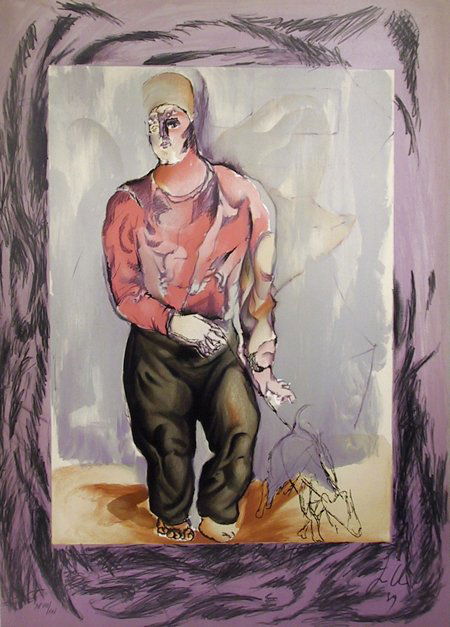 Sandro Chia, Figure Walking Dog, Lithograph: Artist: Sandro Chia, Italian (1946 - ) Title: